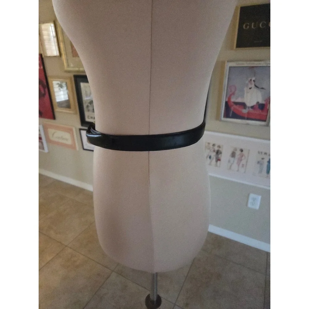 Lauren Ralph Lauren Black Italian Leather Skinny Belt Gold D-Ring Buckle LRL